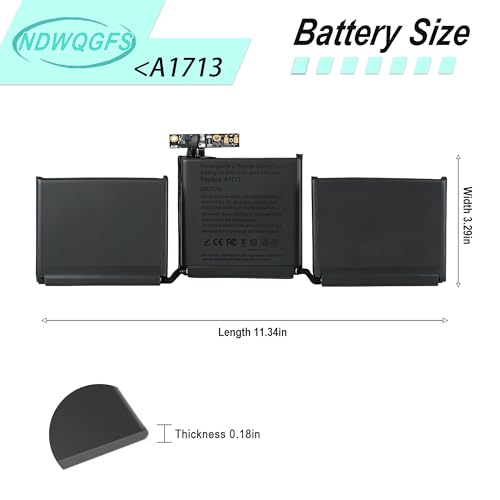 Image of A1713 A1708 Battery for MacBook Pro 13 Inch A2171 (2016-2017) & A2159 A2289 A2338 (2019-2020) 11.4V 54.5Wh Li-Polymer Replacement Compatible with EMC 2978 3164 3301 3456 3578