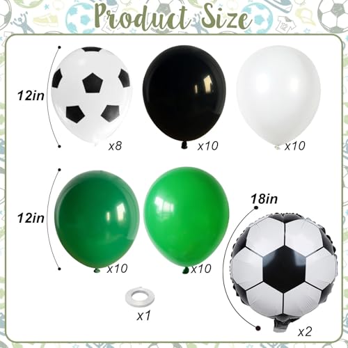 Image of Soccer Balloons, Green Black White Soccer Printed Latex Balloons with 18 Inch Soccer Ball Balloon for Boys Kids Men Football Sports Theme Birthday Baby Shower Party Decorations