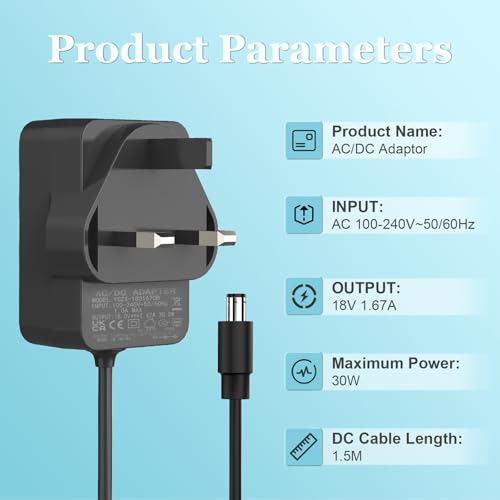 30W Power Adapter for Echo Show 8, Echo Show 10, Echo Show 15, Echo Show 21, Echo(3./4. Gen), Echo Show (2. Gen.), Echo Plus (2. Gen) Charger, 1.5M Power Cord, Black - Image 3