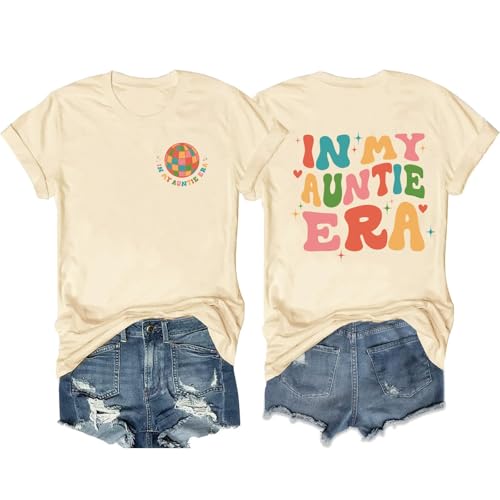 Aunt Shirt for Women Auntie Shirts Cool Aunts Club T Shirt in My Auntie Era Graphic Tees Aunt Announcement Gift Tops Apricot