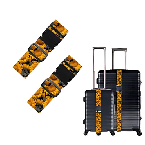 Image of 2 Pack Luggage Straps for Suitcases, Adjustable Travel Belt with Buckle, 2 inch Wide Heavy Duty Suitcase Straps for Summer Vacation, Bright Sunflower Pattern, Travel Essentials, Yellow /Black