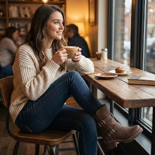 GLOBALWIN Women's Ankle Boots For Women Faux Fur Lined Winter Moto Boots Ankle Booties With Adjustable Double Buckles - Image 3