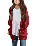 Girls Long Sleeve Cardigan Sweaters Open Front Cable Knit Chunky Cardigans Kids Oversized Cute Outerwear Coat Red