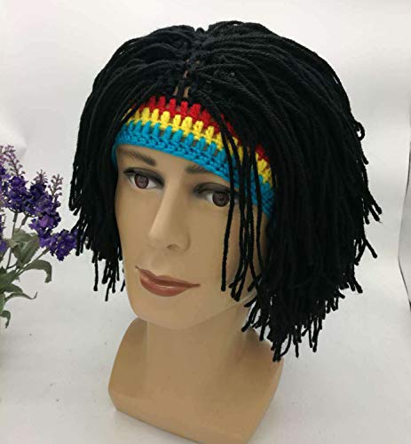 Image of Funny Rasta Wig Beard Hats Knitted Jamaican Rasta Beanie Hat with Dreadlocks Christmas Halloween for Men Women