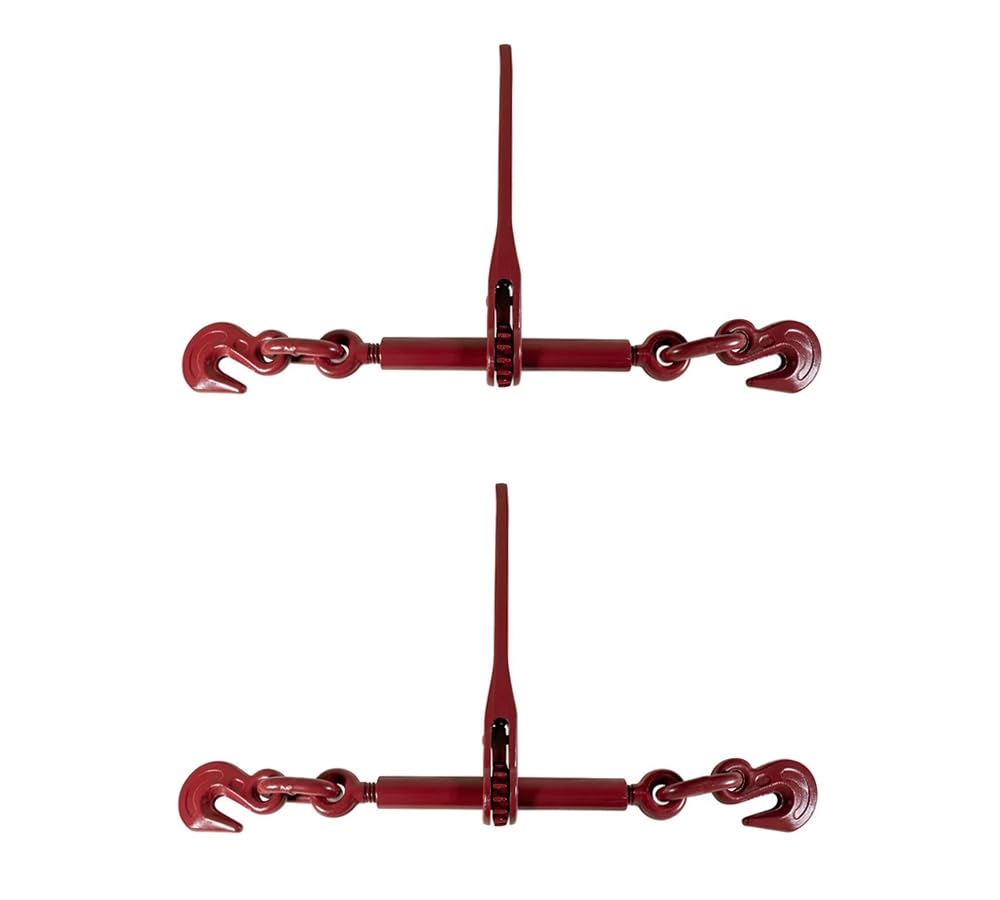 Mytee Products (2 Pack) 3/8"-1/2" Heavy Duty Ratchet Lever Load Binder w/Grab Hooks 9,200 Lbs Working Load Limit | Tie Down Hauling Chain Binders for Flatbed Truck Trailer