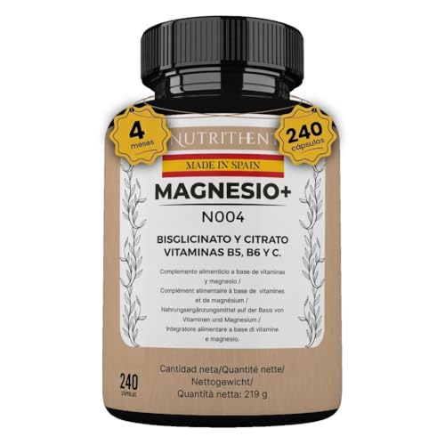 240 Cápsulas Citrato de Magnesio COMPLEX 1500mg + Magnesio Bisglicinato 600mg | Magnesium Complex con 345mg Elemental Puro para + 4 Meses Suministro (240 Cápsulas)