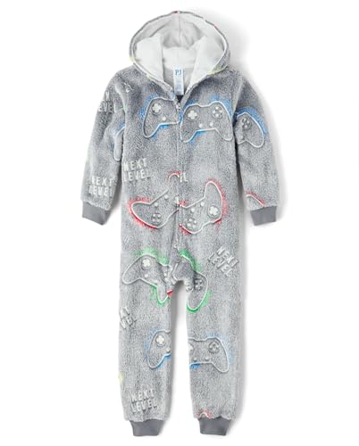 The Children's Place Boys' Long Sleeve Fleece Hooded Zip Front One Piece Pajamas