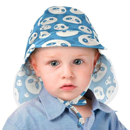 Kids Sun Hat Boy Water Hats Girls Sun Protection Wide Brim Travel Essentials Cartoon Cute Blue Panda2