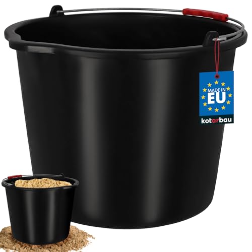 KOTARBAU Baueimer - 20 L - Mörteleimer - Eimer aus Kunststoff - Putzeimer mit Ausguss & Henkel - Schwarz - Werkzeug Eimer - Rund - Baukübel