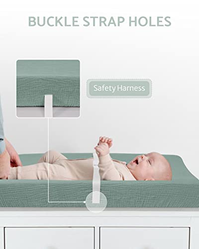 Muslin Changing Pad Cover For Baby Girls Boys, Cotton Natural Comfort Diaper Change Table Pad Covers, Ultra Soft Breathable Boho Changing Pad Sheets, 2Pack (Roman Green&Botanical Leaf) #TOP2