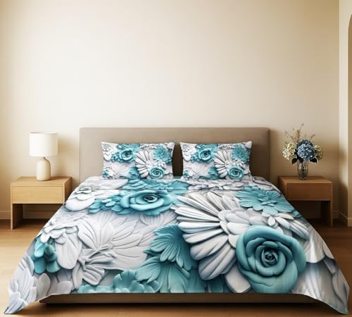 Image of Home Sizzler 7D Azure Rose Soft Microfiber Double Bedsheet with 2 Pillow Covers, 300TC