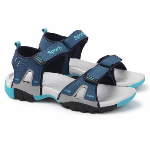 Image of Men's Sports Sandals | Lightweight Outdoor Trekking Sandals | Adjustable Velcro Straps | Cushioned Footbed | Anti-Skid Sole | Comfortable Walking Sandals for Men (Blue /Grey)