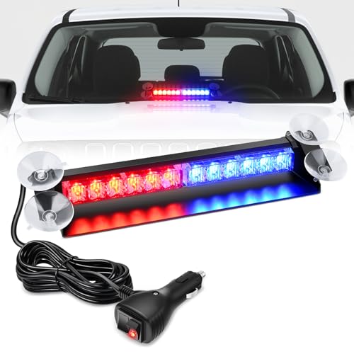 Image of Nilight 12LED Traffic Advisor Strobe Light Bar Red Blue Hazard Safety | Emergency Warning Dash Front /Rear Windshield Flashing Lights for Cars Trucks Police Firefighter Plow Construction Vehicles