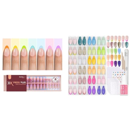 Beetles Summer Press On Nails 224 Pcs 7 Colors French