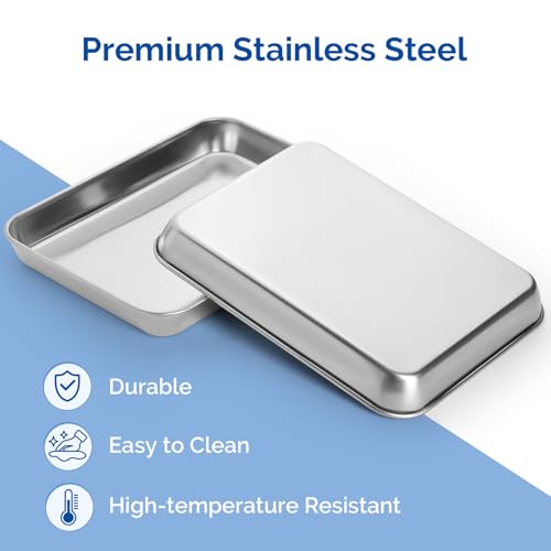 Image of JMU Stainless Steel Tray 3 Pack, SL304 Thickened Stainless Steel Surgical Tray for Medical Instruments, 9.1 inch x 6.7 inch x 1.1 inch
