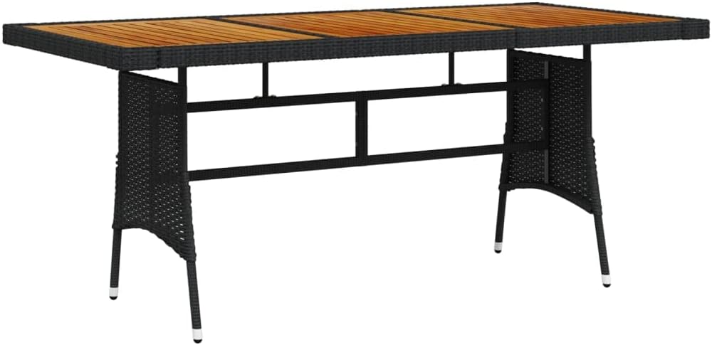 Patio TableGarden Table,Outdoor Dining Table,Outdoor Bar Table,Balcony Desk,Backyard Table, Black 63"x27.6"x28.3" Poly Rattan & Solid Acacia Wood