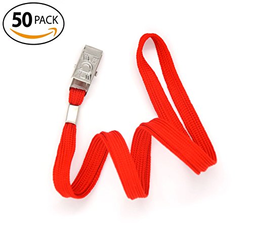 Bird Fiy® 50 Pcs Lanyard Bulldog Clip 32-Inch Flat Braid Neck Lanyard For Id Cards/Badges (Red) #TOP2