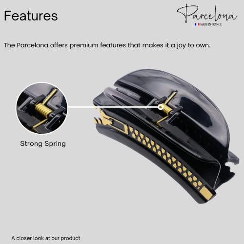Parcelona French Belle Zip Design Small 2 3/4" Celluloid No Slip Grip Jaw Hair Claw Durable Styling Paris Hair Accessories Women Strong Hold Girls Hair Claw Clips, Made In France (Glossy Black) #TOP2