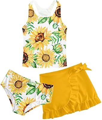Cutemile Swimsuit for Girls Bathing Suit Set Sunflower Yellow 8-9Y