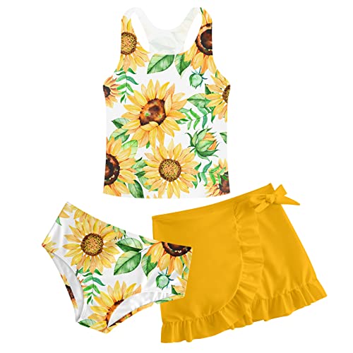 Image of Girls Swimsuit 3 Piece Bathing Suit Quick Dry Tankini Set with Cover Up Beach Skirt Tankini Swimwear 5-16 Years