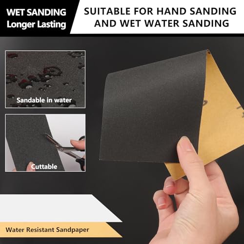 Sruhrak 20 Stück Schleifpapier 23 x 9 cm Sandpapier Nass und Trocken Nassschleifpapier 120 bis 3000 Körnung Set Geeignet Polieren Auto Holzmöbel Stein Lack Metall Glas