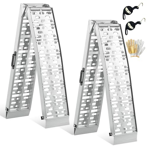 Rampe de Chargement Pliable, gardhom 228 x 28 cm Rampe de Chargement pour Motos 680 KG Max, Rampes en Aluminium Portables avec Doigts en Caoutchouc pour Camions ATV UTV, 1 Paire