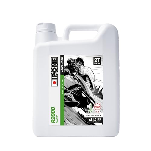 IPONE – Aceite de Motor para Moto de Nieve 2 Tiempos R2000 Snow – Aroma Fresa - Bidón dosificador 4 Litro - Semisintético+ - Limpieza garantizada del motor - Protección óptima a temperaturas extremada