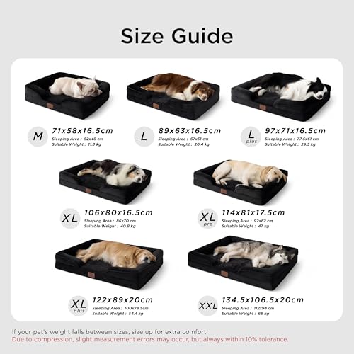 BEDSURE orthopädisches Hundebett Ergonomisches Hundesofa - 122x89 cm Hundecouch mit eierförmiger Kistenschaum für große Hunde, waschbar rutschfest Hundebetten, schwarz