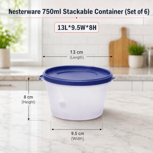 Image of Cutting EDGE Nesterware 750ml Stackable Container (Set of 6, Dark Blue) | BPA-free plastic, stackable design, leak-proof, kitchen storage, pantry, fridge, meal prep, reusable, travel use