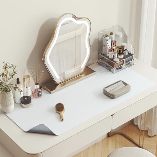 DAWNTREES Makeup Mat for Vanity, 27.6"x13.8", White Leather Vanity Mat