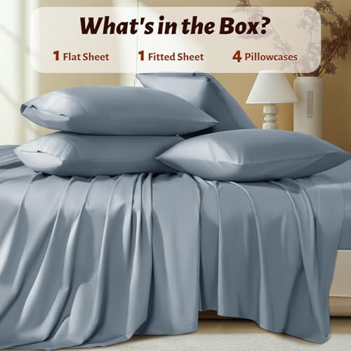 Shilucheng 100% Egyptian Cotton Queen Size Sheets Set - 1000 Thread Count,Luxury Cotton Bed Sheets,Breathable & Cooling Bedding and Pillow Cases, 16 Inch Deep Pocket - 6 Piece (French Blue, Queen)