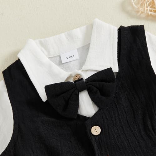 Newborn Baby Boy Dress Clothes Long Sleeve Romper Shirt Bowtie Waistcoat Suspender Pants Set Suit Fall Outfits4