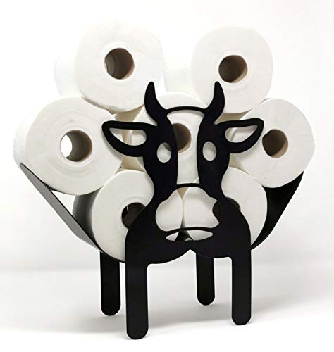 Garden Mile Cow Toilet Roll Holder Free Standing Black Metal Toilet Paper Holder Storage Holds 7 Rolls Novelty Animal Bathroom Decorations Loo Roll Stand Wall Mounted โ image 1