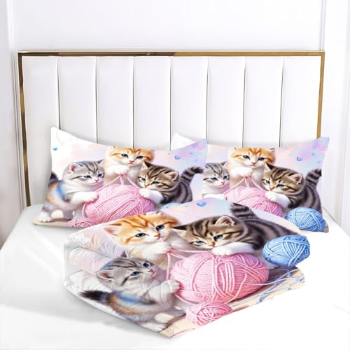 Parure de couette 240x260 cm avec drap microfibre chat en laine - 3