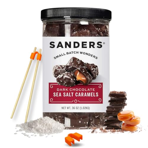 Sanders Dark Chocolate Sea Salt Caramels 36 oz (Pack of 1) - Reusable Chopstick Helpers Practice for Kids, Adult, Trainers (Color May Vary) MADE IN USA.