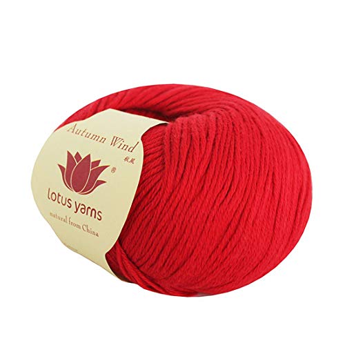 Lotus Yarns 5 Balls Autumn Wind Cotton Cashmere Blend Knitting Yarn Fingering Weight Crochet Yarn for Garments Soft Baby Clothes(16-Red)