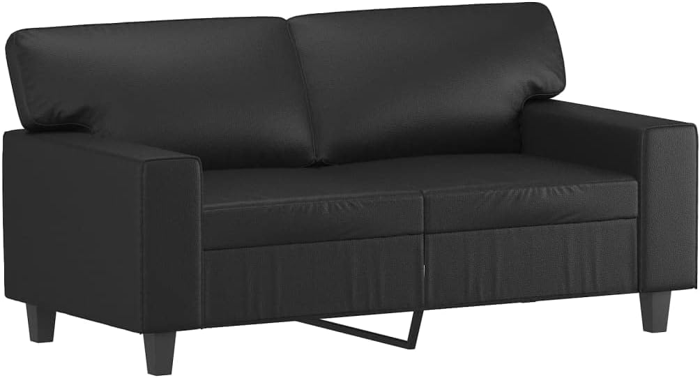 Sofa Set Black Faux Leather 2-Seater Sofa Set Rectangular Living Room Furniture