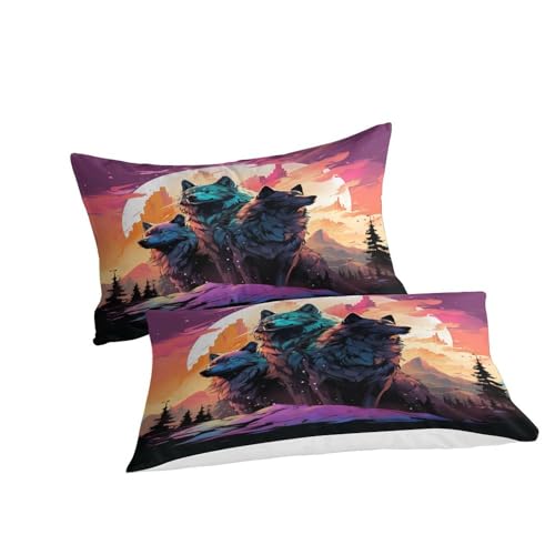 Parure de couette loup grand confort king size en microfleece multicolore - 6