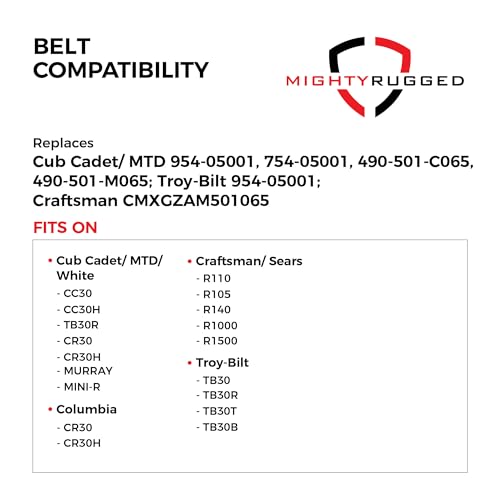 Image of 954-05001 Deck Belt Replacement, Length 43.5 inch, Heavy-Duty, Aramid Cord Replacement for Cub Cadet CC30 CR30 Series, Columbia CR30 Craftsman R110 R1000, Troy Bilt TB30 Series with 30 inch Deck Riding Mowers