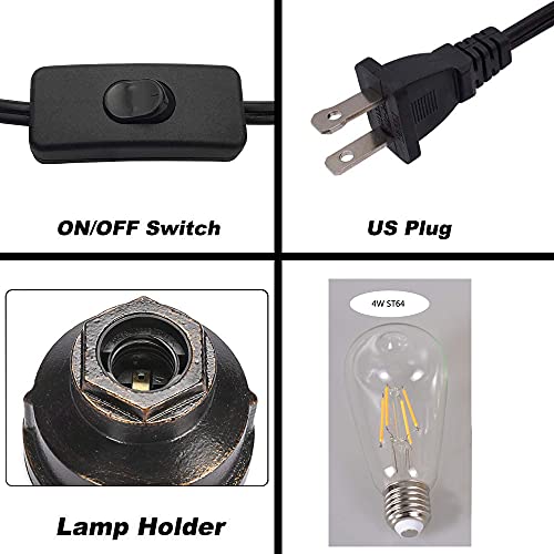 Lovefindahome Vintage Touch Control Table Lamp,Edison 4W Led Dimmable Bulb Included,With 3 Levels Of Brightness,Small Desk Industrial Night Light For Living Room Bedroom,Bronze #TOP5