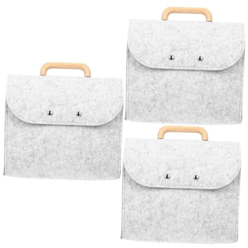 Organisateur de fichiers feutre poignée bois rangement bureau portable 3 pièces