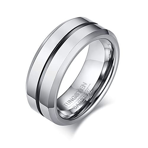 Bague de tungstène rainuré 8mm alliance homme anneau de mariage robuste