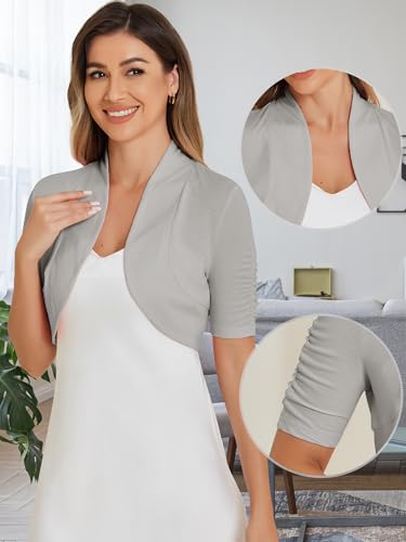 Image of Allegra K Short Sleeve Shrugs for Women Ruched Sleeve Open Front Cropped Bolero Cardigan