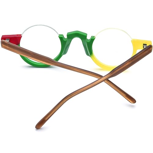 Image of HEPIDEM Matte Multicolor Acetate Glasses Frame Women,Semi Rimless Round Optical Eyeglasses