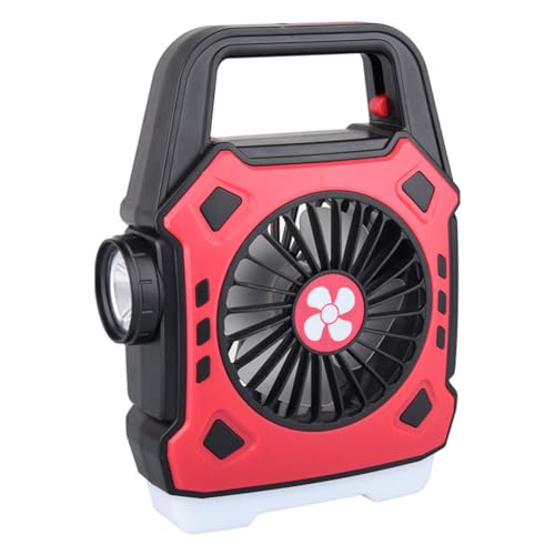Tuesoa Ventilador de Camping Portátil con Luz, Linterna Multifuncional para Exteriores, Carga USB, Luz Colgante para Tienda de Campaña, Color Rojo