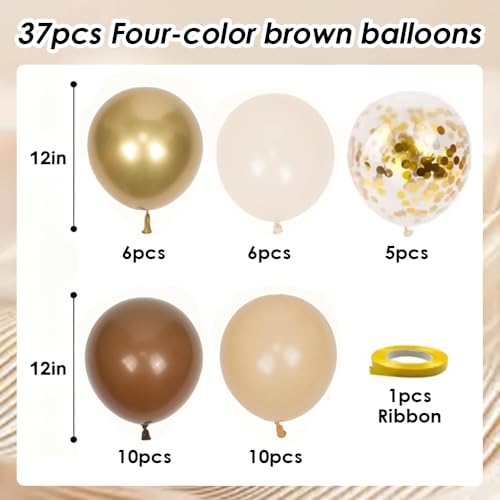 Image of Brown and Gold Balloons, 12 Inch Light Sand White Confetti Balloons for Neutral Bridal Shower, Birthday, Baby Shower Party Decorations