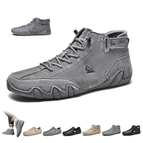 Handgemachte italienische Wildleder Stiefel for Herren, Beck-Schuhe, wasserdicht, rutschfest, leicht, lässige Sneakers, Barfuß-Wanderschuhe, Chukka-Fahrstiefel(grau,43 EU)