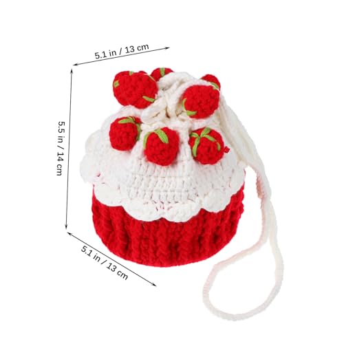 Strawberry Crochet Bag Adorable Drawstring Handbag for Women Versatile Knitted Barrel Purse for Daily Use and Travel Cute Strawberry Design2