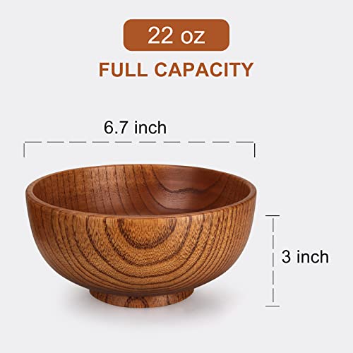 Hilislog Best Handmade Wooden Bowl Salad Serving Bowls 6.7" Small Wood Cereal Bowl For Salad Fruit Soup Bowls Decorative Bowl For Kitchen Single Bowl #TOP5