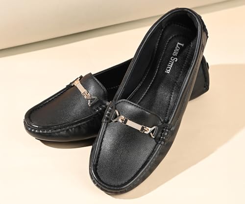 Image of LOUIS STITCH Women's Premium Slip-On Loafers with Buckle | Elegant Solid Slip-On Comfort Shoes for Casual and Formal Wear | Slip-On Loafer Shoes for Women | LSLD-BLR-HS04